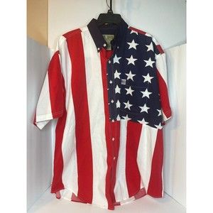 Vintage Sun River, Short Sleeve Shirt Button Down American Flag Patriotic Large